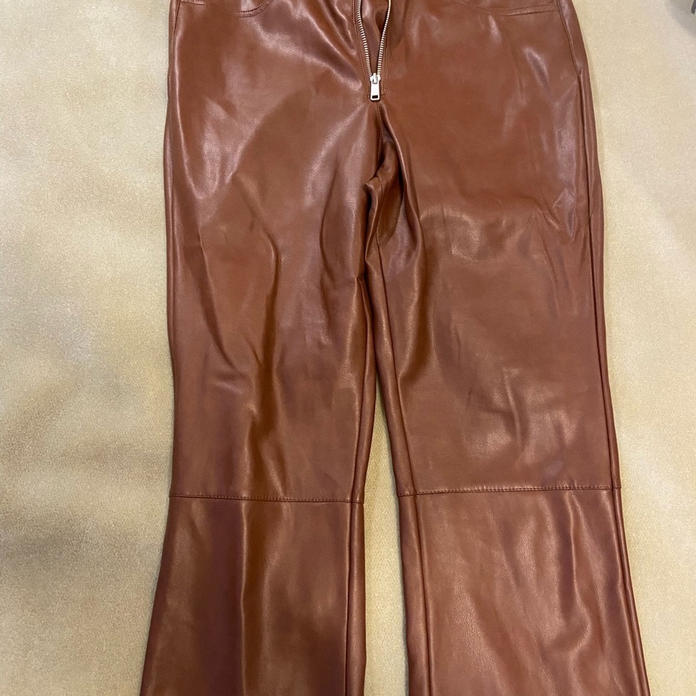 Avec Les Filles Brown Leather Flare Pants